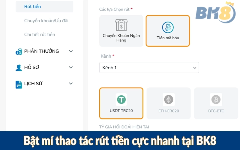 Bật mí thao tác rút tiền cực nhanh tại BK8