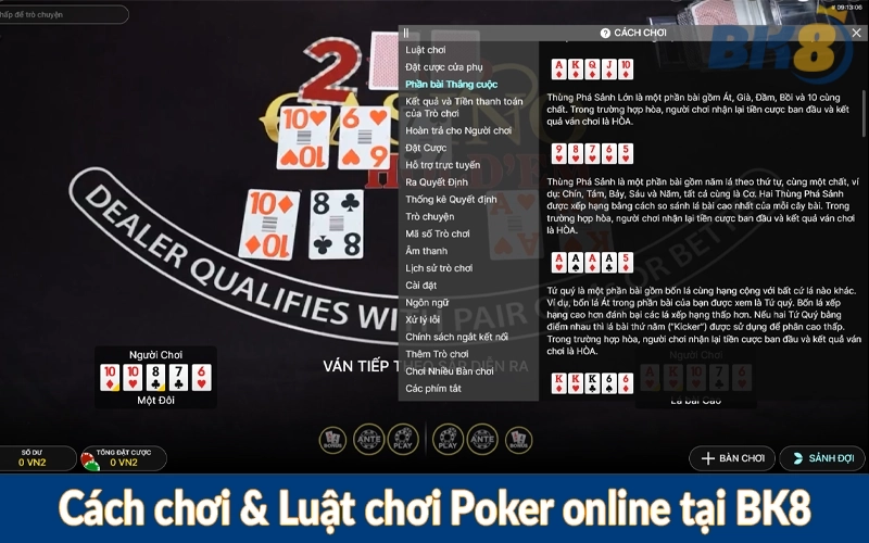 Cách chơi & Luật chơi Poker online tại BK8
