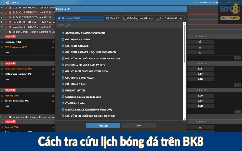 Cách tra cứu lịch bóng đá trên BK8
