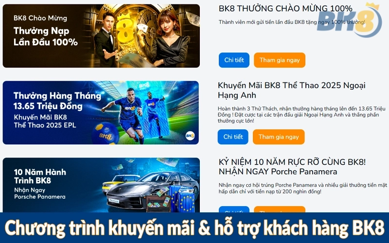 Chương trình khuyến mãi & hỗ trợ khách hàng BK8