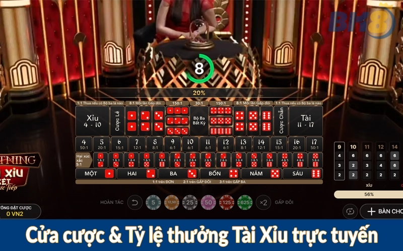 Cửa cược & Tỷ lệ thưởng Tài Xỉu trực tuyến