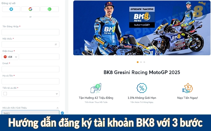 Hướng dẫn đăng ký tài khoản BK8 với 3 bước