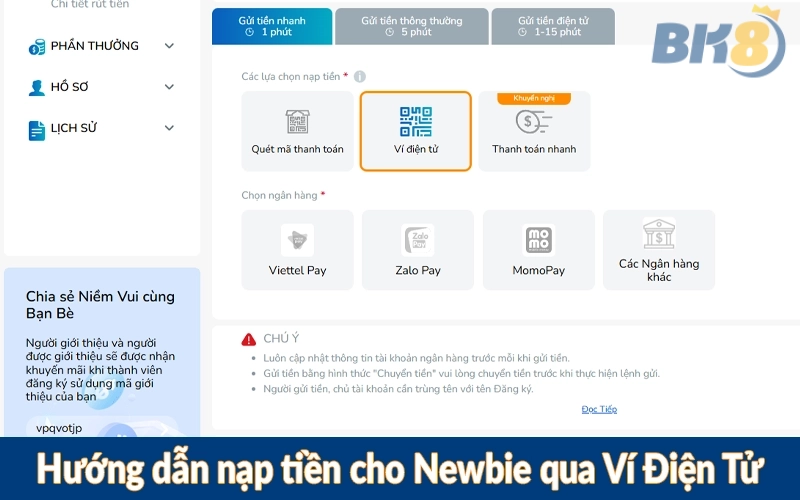 Hướng dẫn nạp tiền cho Newbie qua Ví Điện Tử