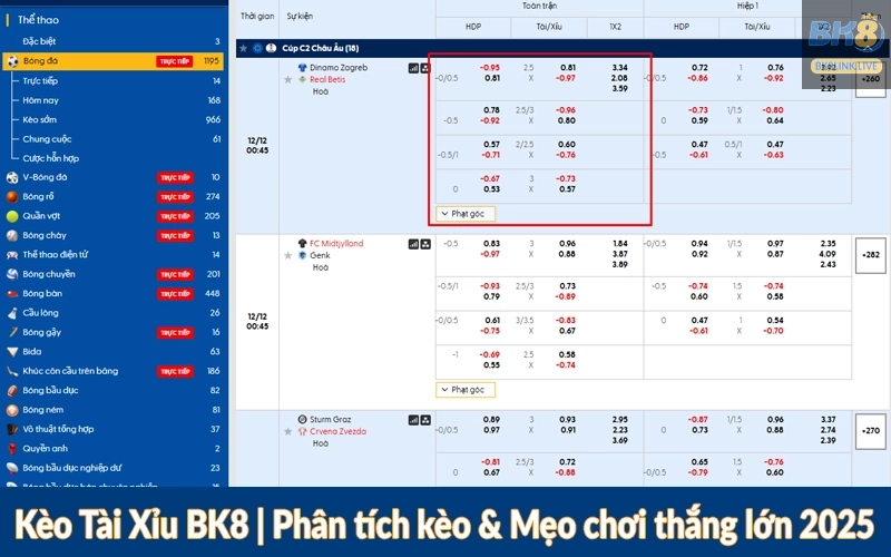 Kèo Tài Xỉu BK8 - Phân tích kèo & Mẹo chơi thắng lớn 2025