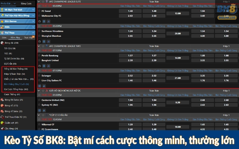 Kèo Tỷ Số BK8: Bật mí cách cược thông minh, thưởng lớn