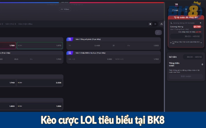 Kèo cược LOL tiêu biểu tại BK8