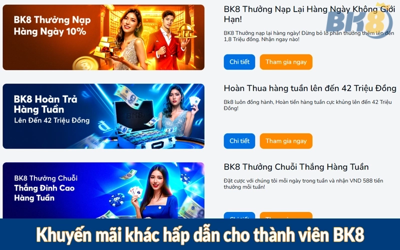 Khuyến mãi khác hấp dẫn cho thành viên BK8