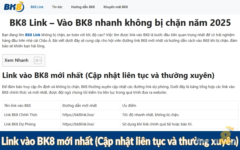 Link vào BK8 mới nhất (Cập nhật liên tục và thường xuyên)