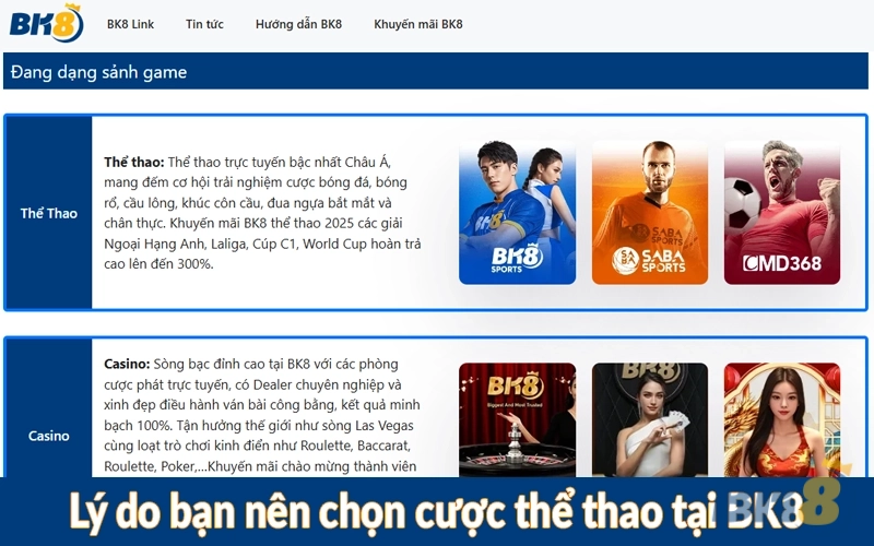 Lý do bạn nên chọn cược thể thao tại BK8