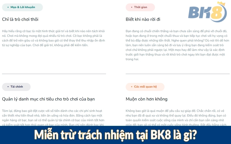 Miễn trừ trách nhiệm tại BK8 là gì?