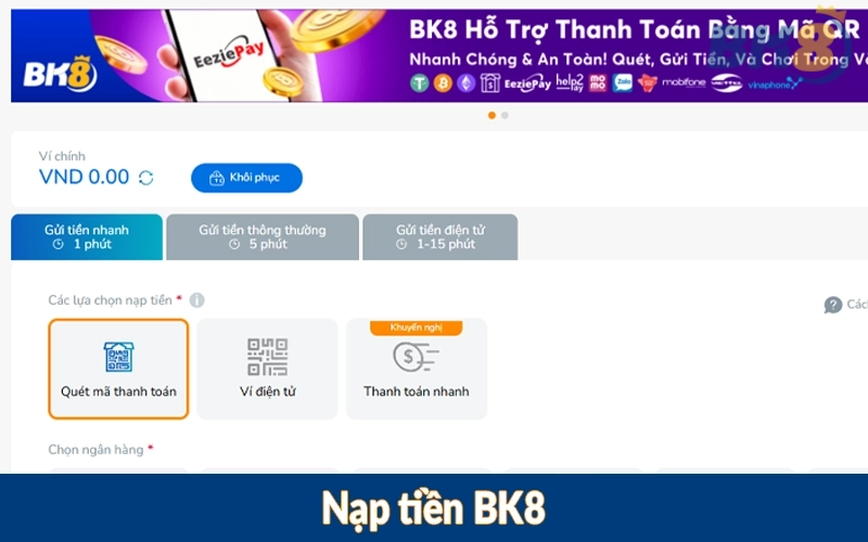 Nạp tiền BK8