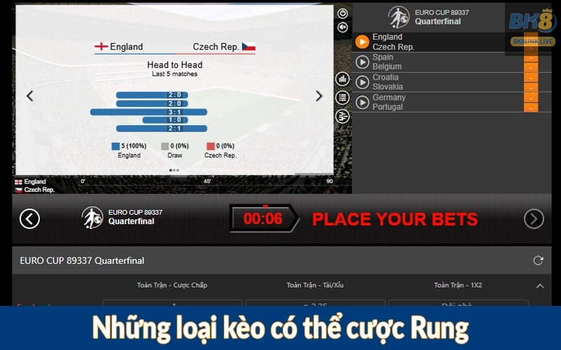 Những loại kèo có thể cược Rung