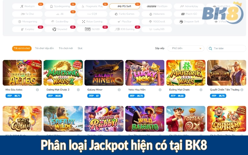 Phân loại Jackpot hiện có tại BK8