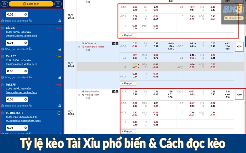 Tỷ lệ kèo Tài Xỉu phổ biến & Cách đọc kèo