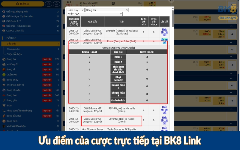 Ưu điểm của cược trực tiếp tại BK8 Link